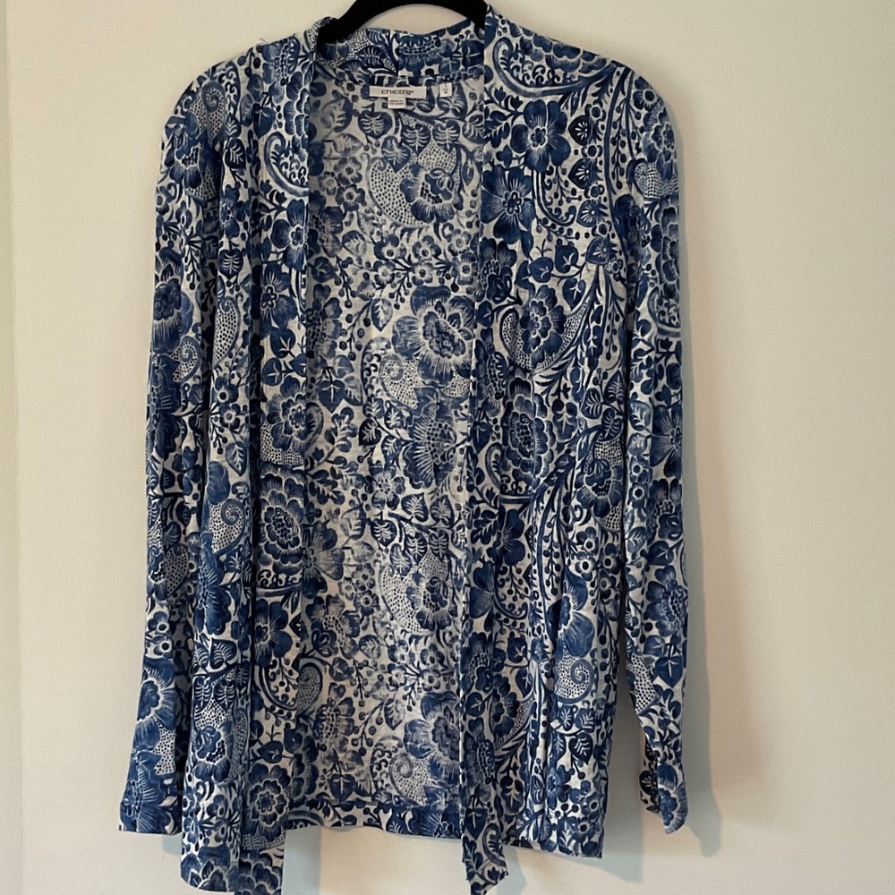 Chico's Navy and White Patterned Blouse